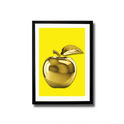Quadro de Frutas Maça Dourada para Cozinha 33x43 c/ Vidro