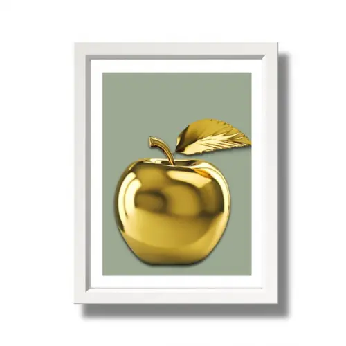 Quadro de Frutas para Cozinha Maçã Dourada 33x43 c/ Vidro