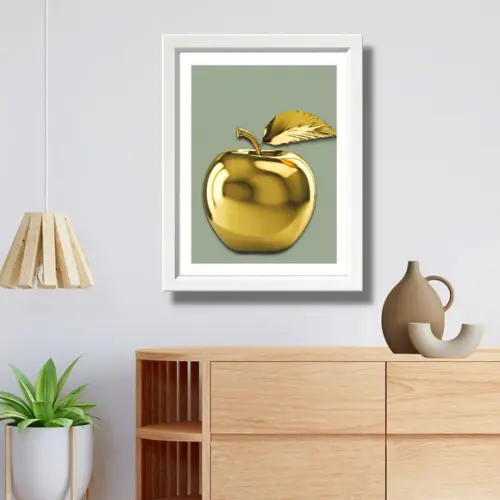 Quadro de Frutas para Cozinha Maçã Dourada 33x43 c/ Vidro