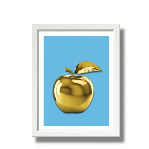 Quadro de Frutas para Cozinha Maçã Dourada 33x43 c/ Vidro.