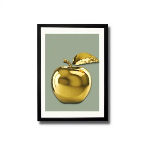 Quadro de Frutas para Cozinha Maçã Dourada 33x43 c/ Vidro