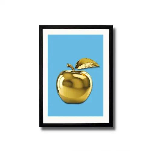 Quadro de Frutas para Cozinha Maçã Dourada 33x43 c/ Vidro.