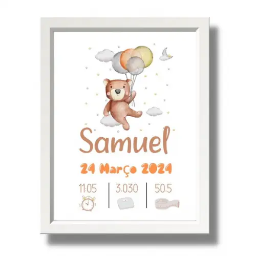 Quadro de Nascimento Informações do Bebe com Vidro 33x43 cm