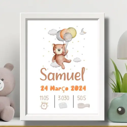 Quadro de Nascimento Informações do Bebe com Vidro 33x43 cm