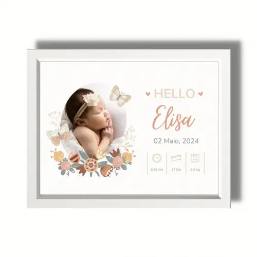 Quadro de Nascimento Informações do Bebe Rosa c Vidro 33x43