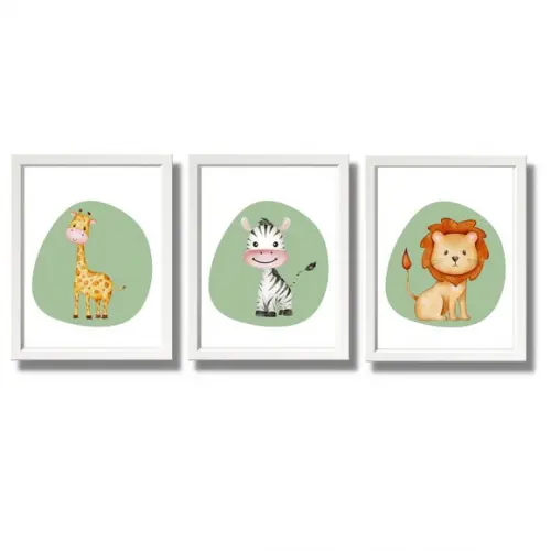 Quadro de Safari Infantil Girafa Moldura com Vidro 33x43 cm