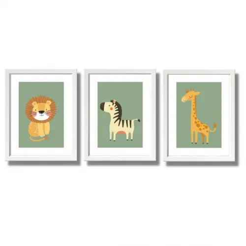 Quadro de Safari Infantil Leão Moldura com Vidro 33x43 cm