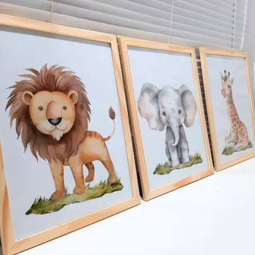 Quadro Decoração Safari Animais Quarto Infantil 33x43 cm