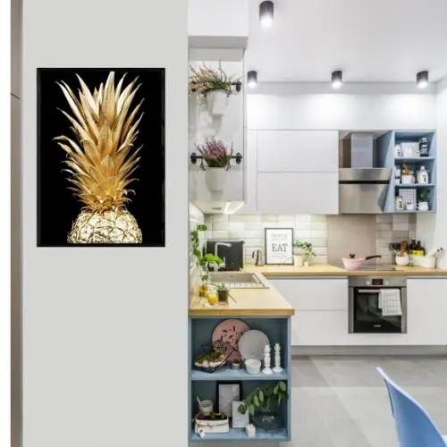 Quadro Decorativo Abacaxi Dourada para Cozinha Grande