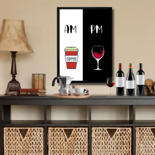 Quadro Decorativo Am Pm Cafe e Vinho 30x40 Moldura/vidro