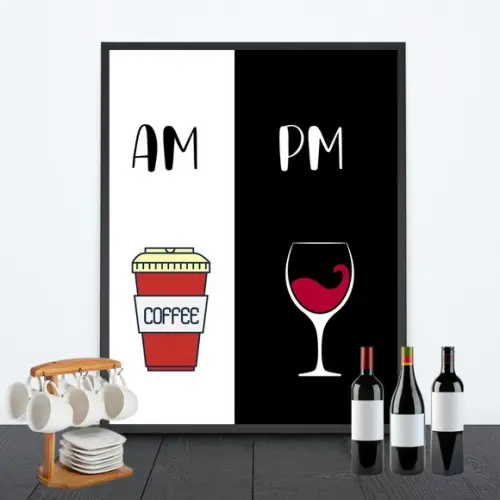 Quadro Decorativo Am Pm Cafe e Vinho 30x40 Moldura/vidro