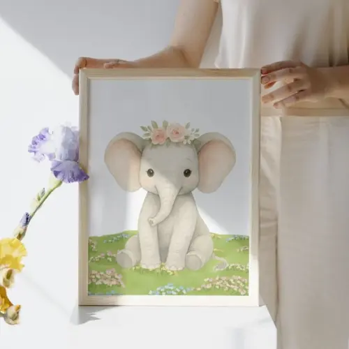 Quadro Decorativo Animais Quarto de Bebê Feminino com Vidro