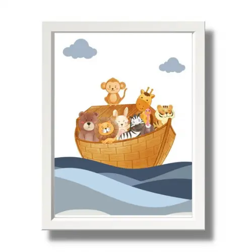 Quadro Decorativo Arte Arca de Noé para Crianças 23x33 com