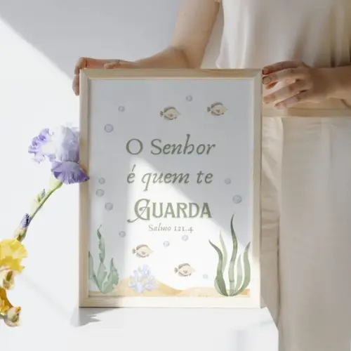 Quadro Decorativo Bebê | Fundo do Mar Frase Bíblica
