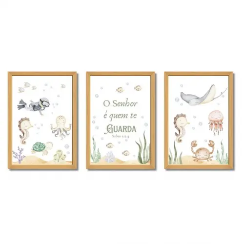 Quadro Decorativo Bebê | Fundo do Mar Frase Bíblica