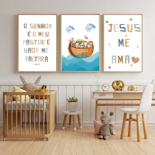 Quadro Decorativo Bebê com Frase Bíblica | Moldura e Vidro