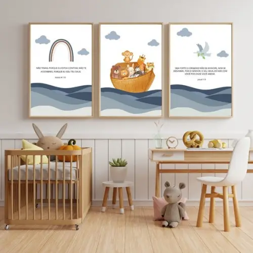 Quadro Decorativo Bebê com Frase Bíblica Arca de Noé 23x33cm