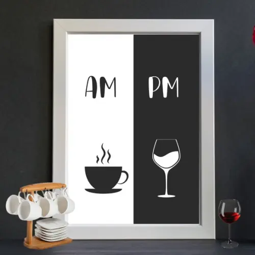 quadro decorativo café/vinho am pm 30x40 moldura/vidro