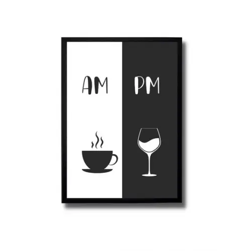 quadro decorativo café/vinho am pm 30x40 moldura/vidro