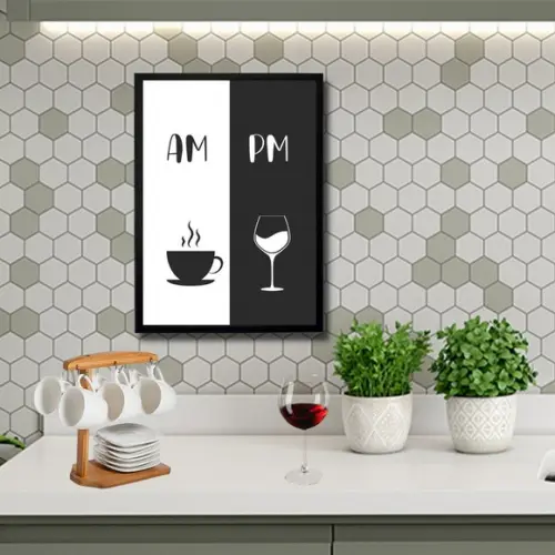 quadro decorativo café/vinho am pm 30x40 moldura/vidro