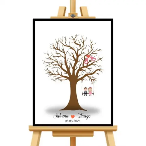 Quadro Decorativo Casamento Árvore Digitais Bem Vindos 33x43