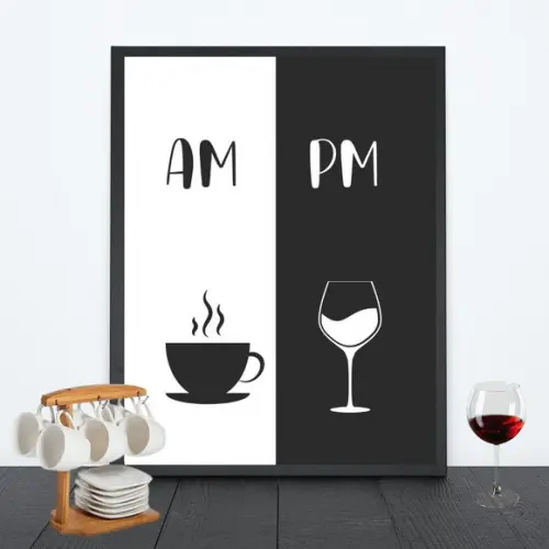 quadro decorativo café/vinho am pm 30x40 moldura/vidro