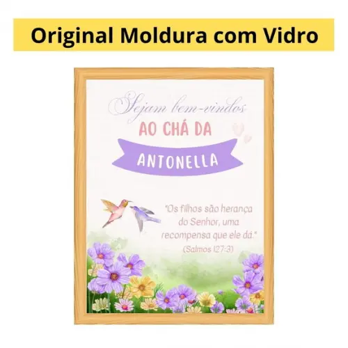 Quadro Decorativo Chá de Bebê Recepção Lilás Moldura e Vidro