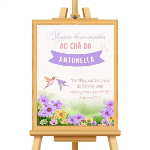 Quadro Decorativo Chá de Bebê Recepção Lilás Moldura e Vidro