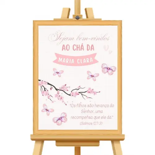 Quadro Decorativo Chá de Bebê Rosa Bem-vindas Personalizado