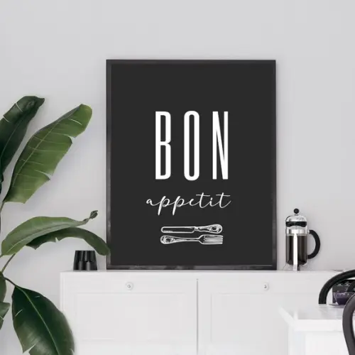 Quadro Decorativo Cozinha Bon Apetite Moldura c/ Vidro 33x43