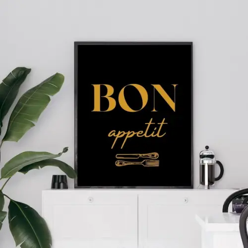 Quadro Decorativo Cozinha Bon Apetite Moldura Preta 33x43cm