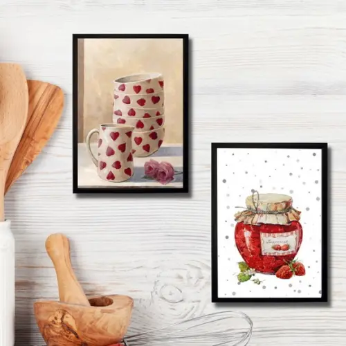 quadro decorativo cozinha kit 2 unid. 20x30 moldura e vidro