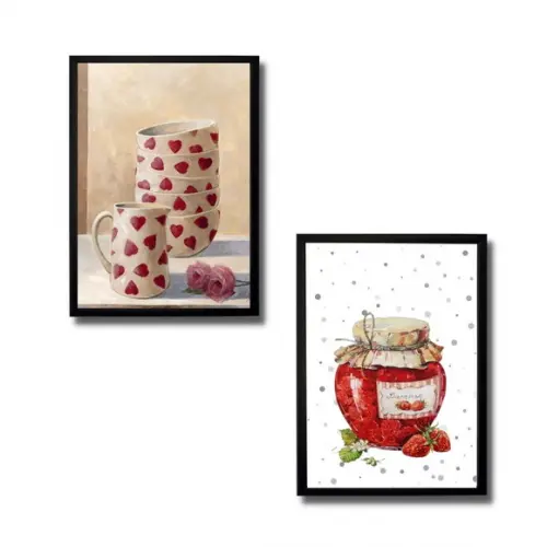 quadro decorativo cozinha kit 2 unid. 20x30 moldura e vidro