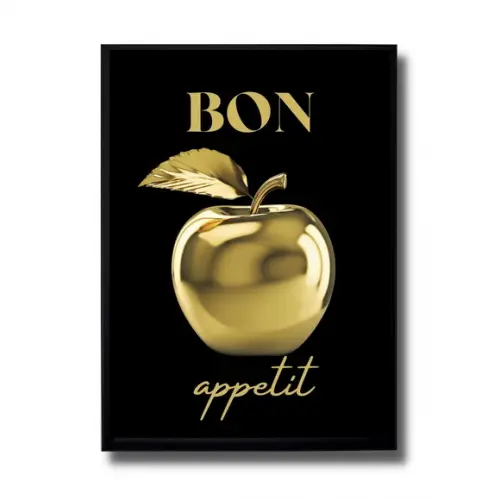 Quadro Decorativo de Fruta Bon Apetit Maçã Dourada 30x40 cm