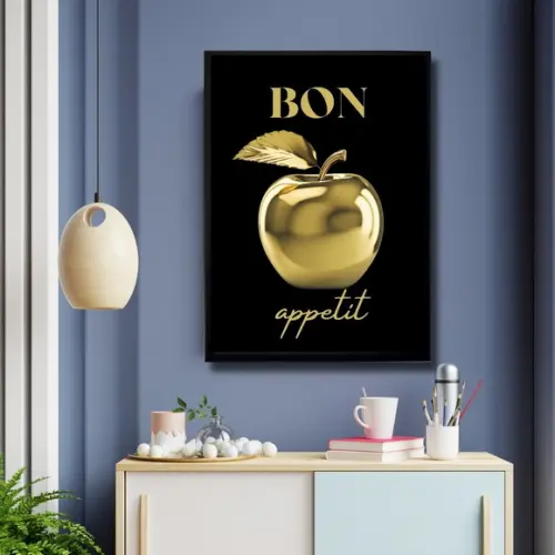 Quadro Decorativo de Fruta Bon Apetit Maçã Dourada 30x40 cm