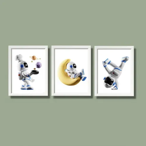 Quadro Decorativo Espaço Lua Infantil Quarto de Bebe 20x30cm