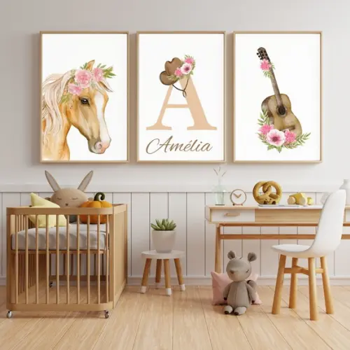 Quadro Decorativo Fazenda Menina Personalizado Aquarela A4
