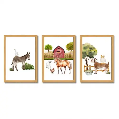 Quadro Decorativo Fazendinha Burrinho Aquarela 33x43cm