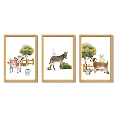 Quadro Decorativo Fazendinha Infantil Aquarela Burrinho A4