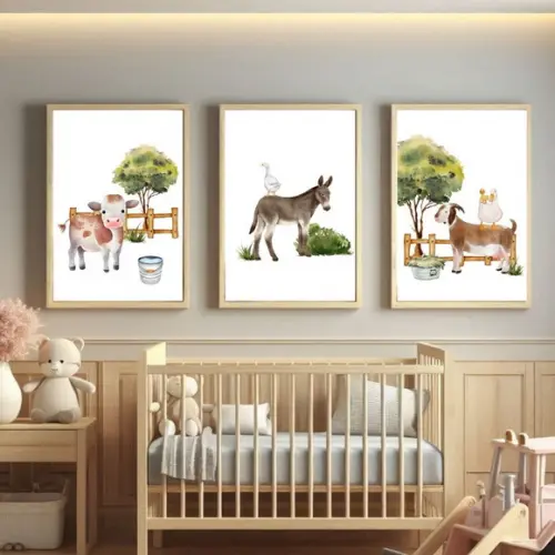 Quadro Decorativo Fazendinha Infantil Aquarela Burrinho A4
