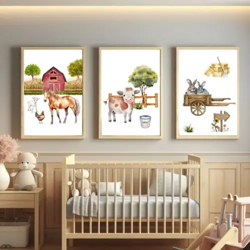 Quadro Decorativo Fazendinha Infantil Aquarela Cavalo 23x33
