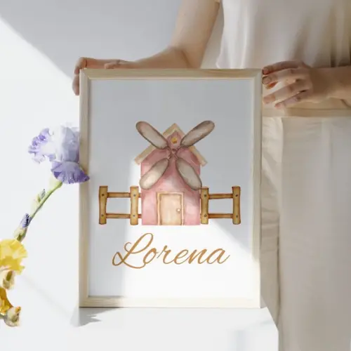 Quadro Decorativo Fazendinha Quarto de Menina Nome 33x43 cm