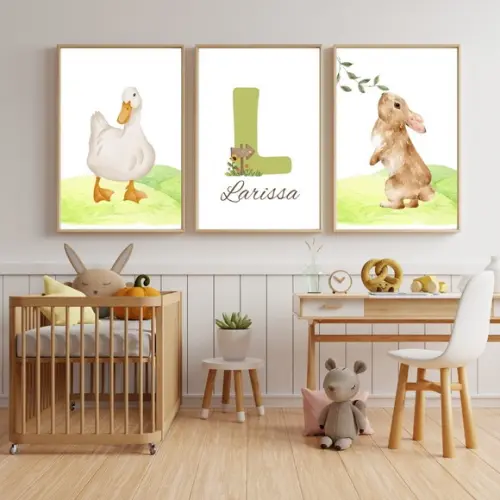 Quadro Decorativo Fazendinha Quarto de Bebe Nome 33x43 cm
