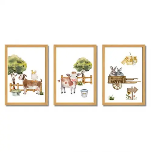 Quadro Decorativo Fazendinha Vaquinha Aquarela 33x43 cm