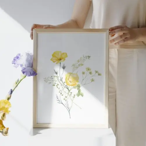 Quadro Decorativo Floral para Quarto de Menina com Vidro