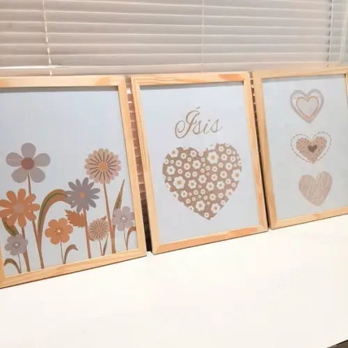 Quadro Decorativo Feminino Flores Jardim Coração 33x43cm