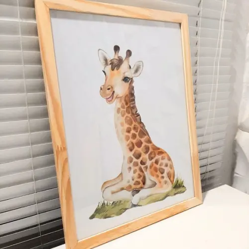 Quadro Decorativo Girafa Aquarela Peça Única Moldura 33x43cm