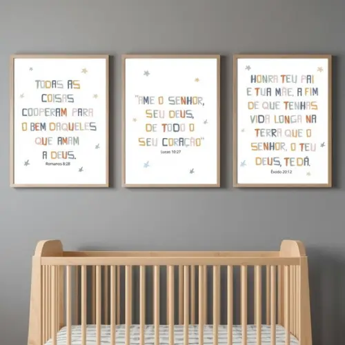 Quadro Decorativo Gospel Infantil Frases Bíblicas com Vidro