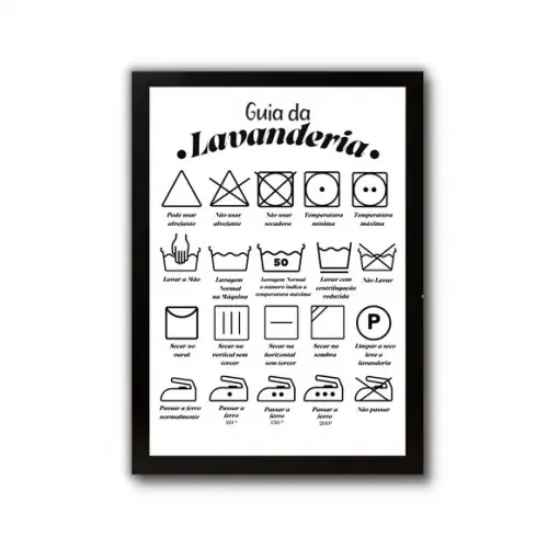 quadro decorativo guia para lavanderia moldura e vidro 30x40