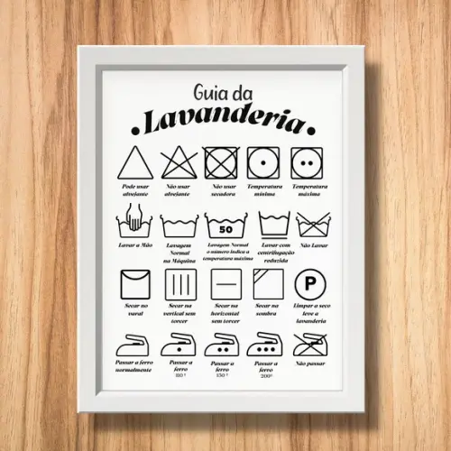 quadro decorativo guia para lavanderia moldura e vidro 30x40